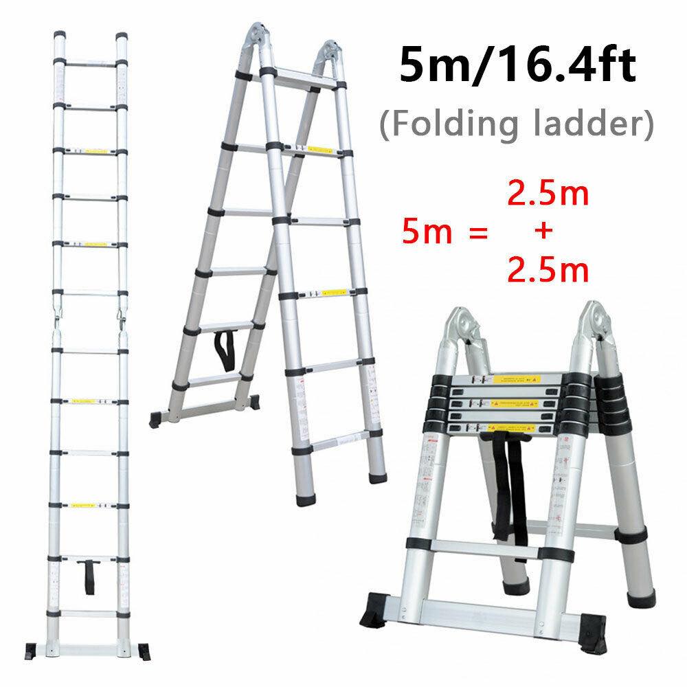 5.0M 16 steps aluminium multifunction telescopic loft hinge ladder ...